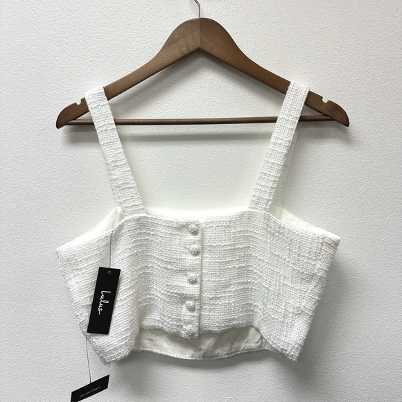 Lulus‎ Elevated Attitude Tweed Sleeveless Top White Size L - Picture 2 of 7